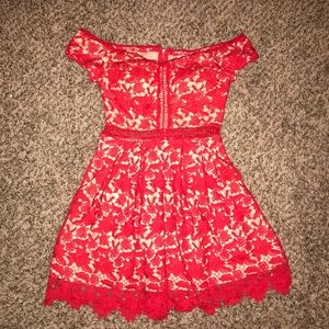 Red lace off the shoulder dress!